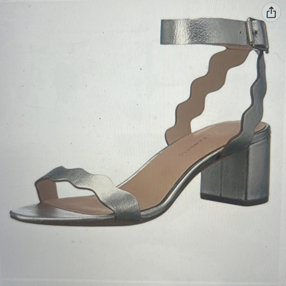 Loeffle Randall Silver Emi Scalloped Block Heel Sandals, 7.5